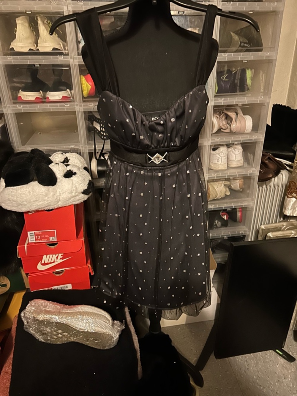 BCBG Black Dress with Silver Dot Accents